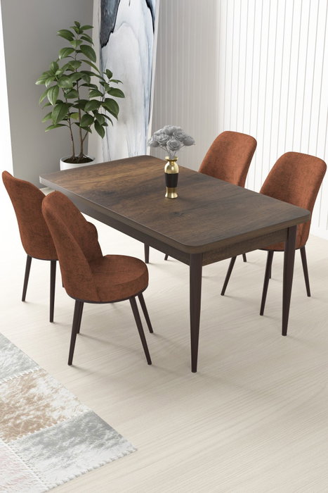Hanah Home Juego de mesa y sillas de comedor de 5 piezas, Barroco y Rojo Teja